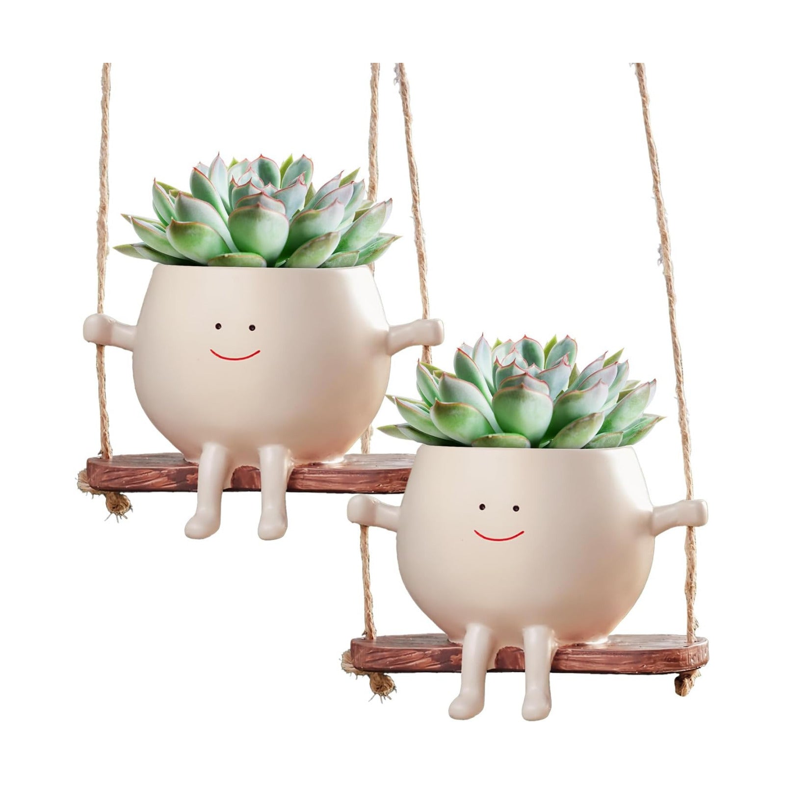 2 PCS Swinging Face Plant Pots 【Thicken Version】 Unique Cute Hanging Succulent Cactus Flower Head Resin Planters Pots