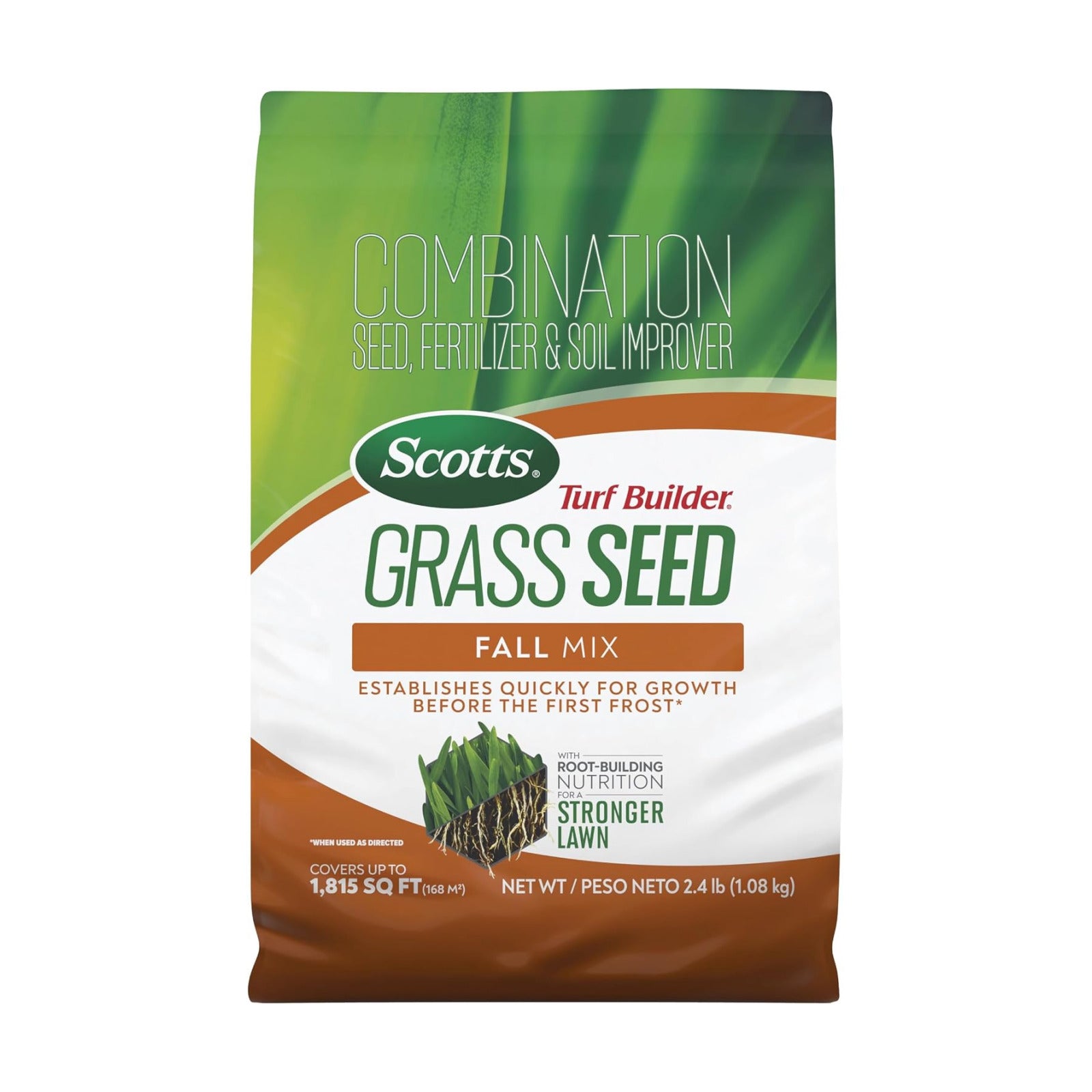 Scotts Turf Builder Grass Seed Fall Mix, 2.4 lbs. | Grass Seed Plus Lawn Fertilizer and Soil Improver, Covers Up To