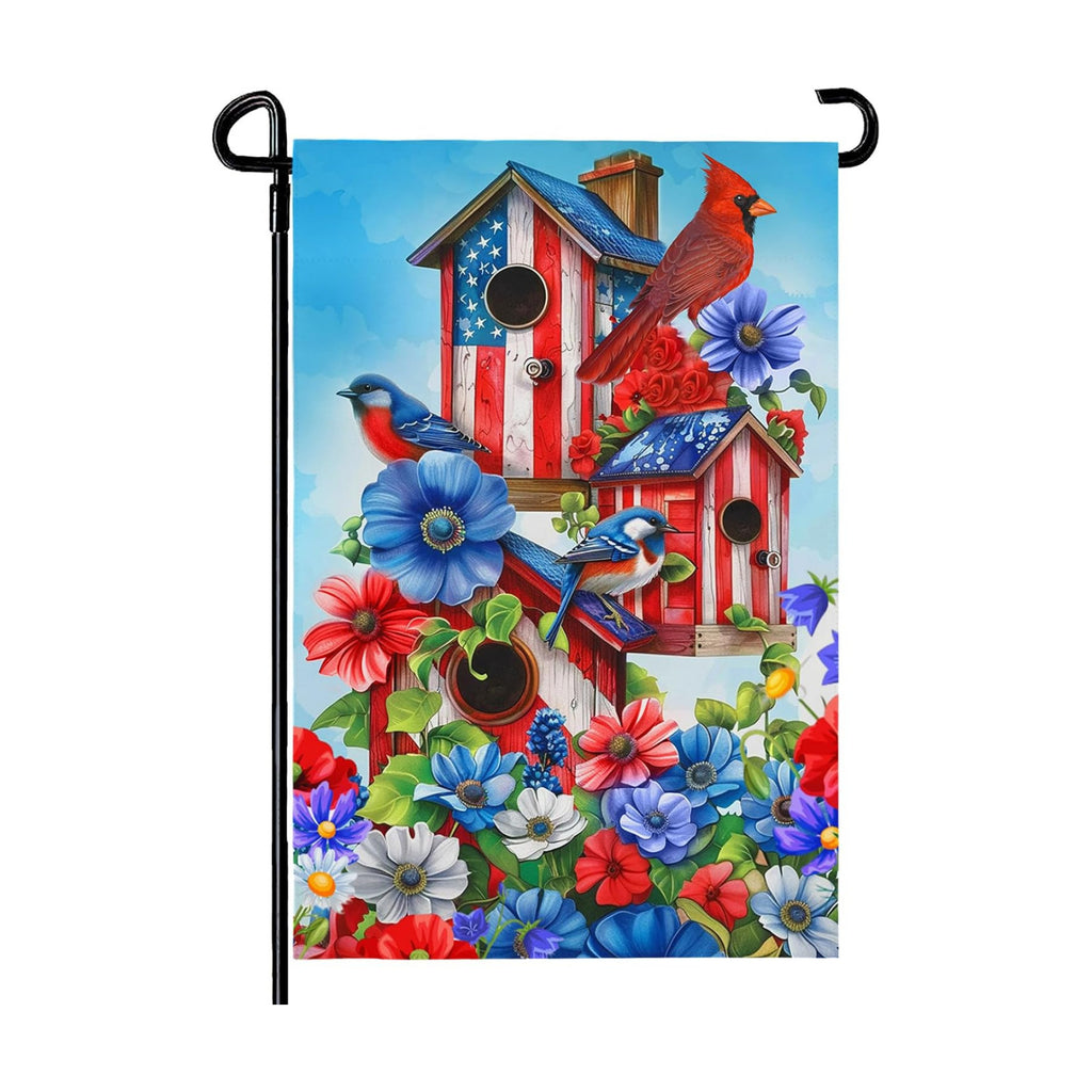 Summer Cardinal Bird Flower Garden Flag Patriotic Floral Yard Flags American Memorial Day 4th of July Flags Double Sided Rustic Farmhouse Garden Yard Seasonal Holiday Outdoor Decor 12×18 Inch