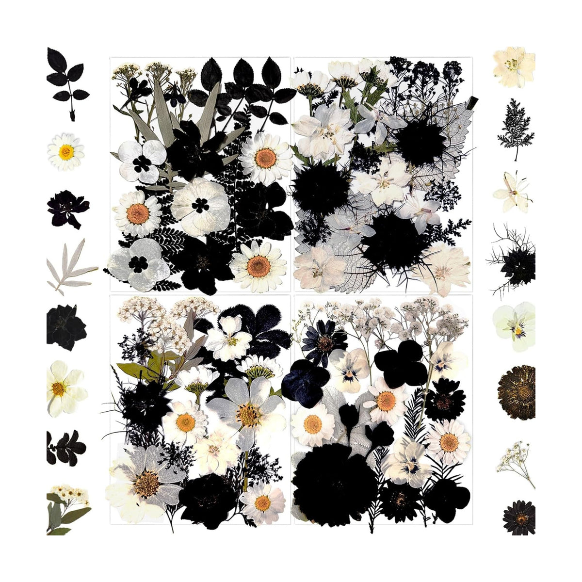 MIKIYA 90Pcs Black Pressed Dried Flowers for Resin Molds, Real Natural Bulk Dry Floral Leave for DIY Art Crafts, Epoxy Jewelry, Candle, Soap Making, Nails Decors Gifts
