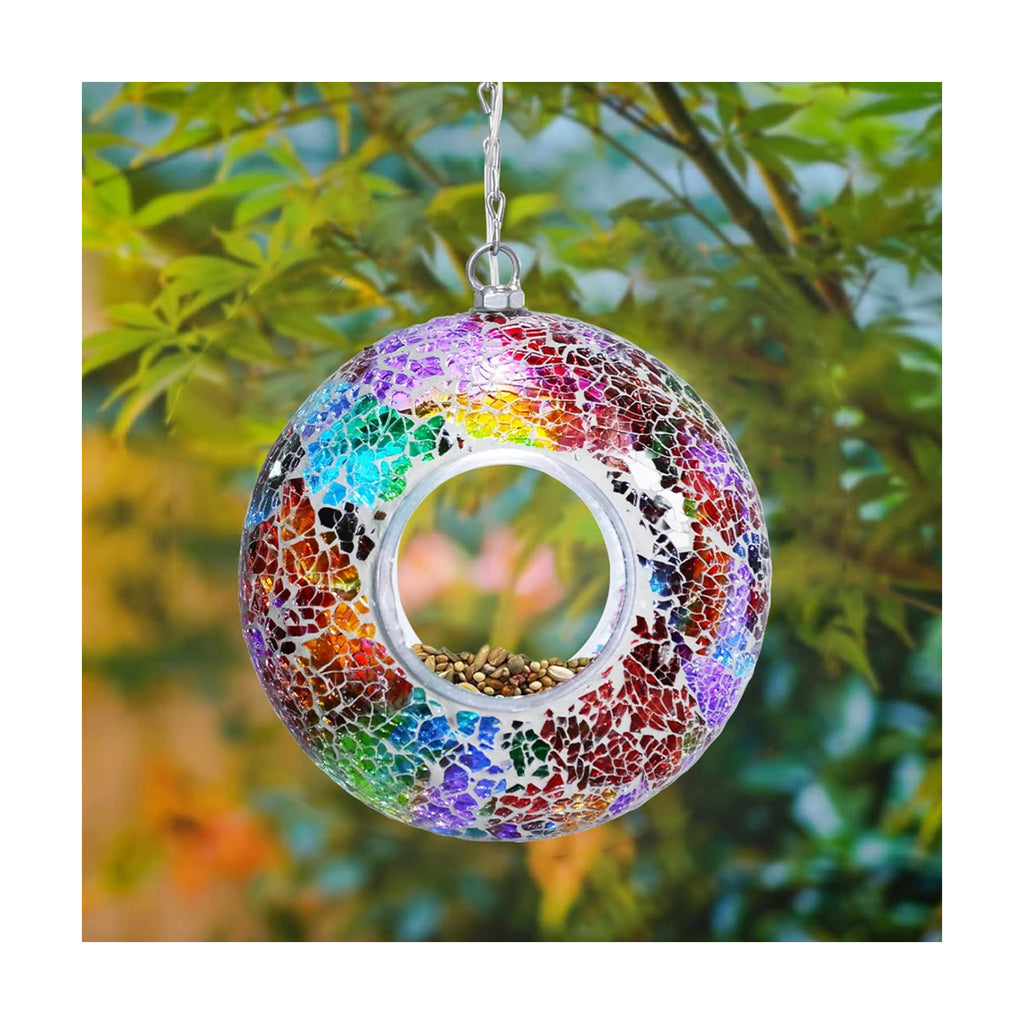Yinns Solar Mosaic Bird Feeder, Fly Through Bird Feeders for Garden Decor
