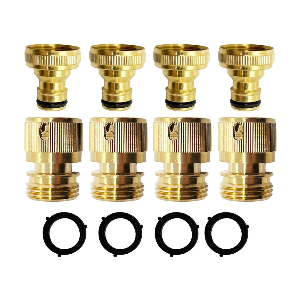 Garden Hose Quick Connect Fittings, 4 Pack Brass 3/4" GHT Water Hose Easy Connect and Disconnect Kit