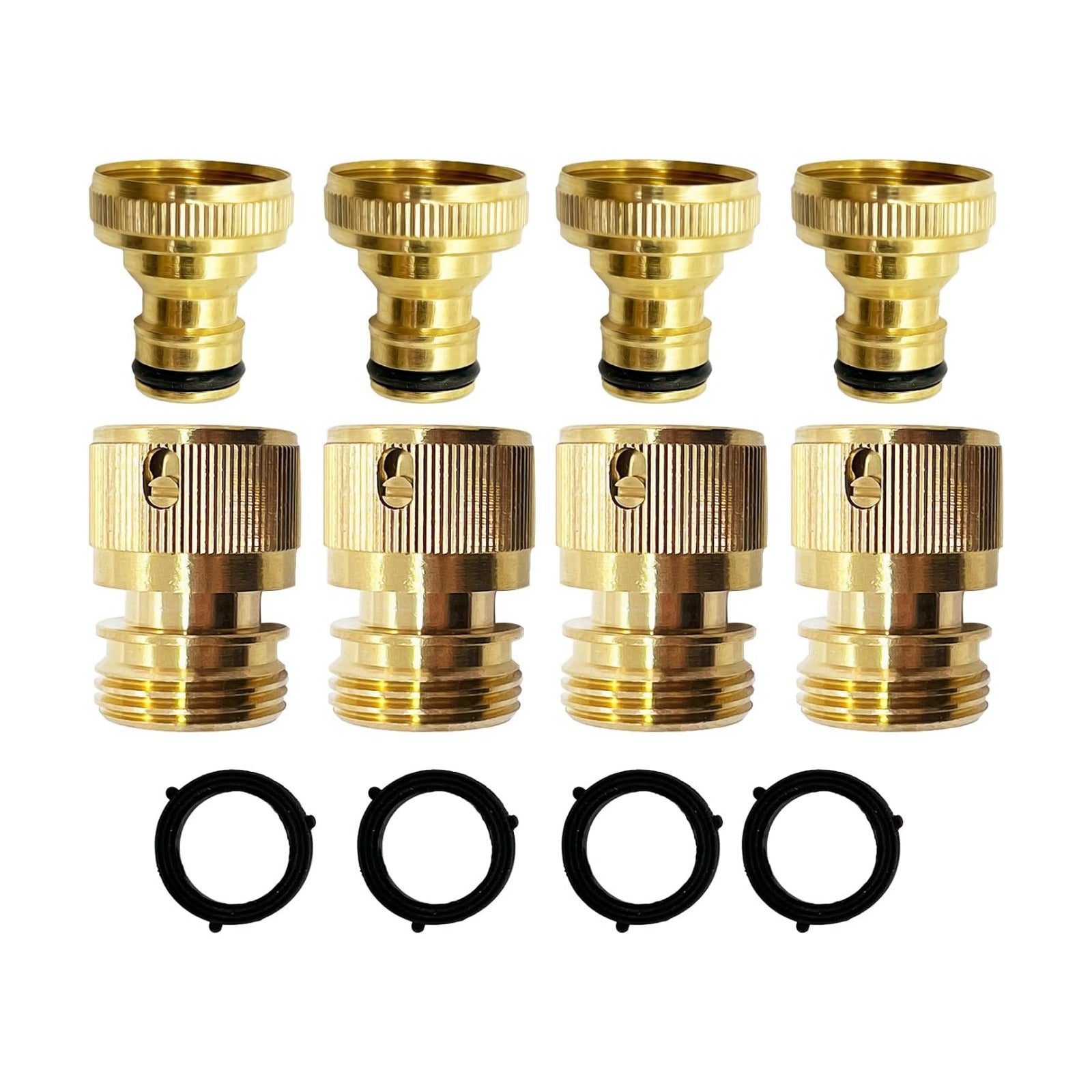 Garden Hose Quick Connect Fittings, 4 Pack Brass 3/4" GHT Water Hose Easy Connect and Disconnect Kit