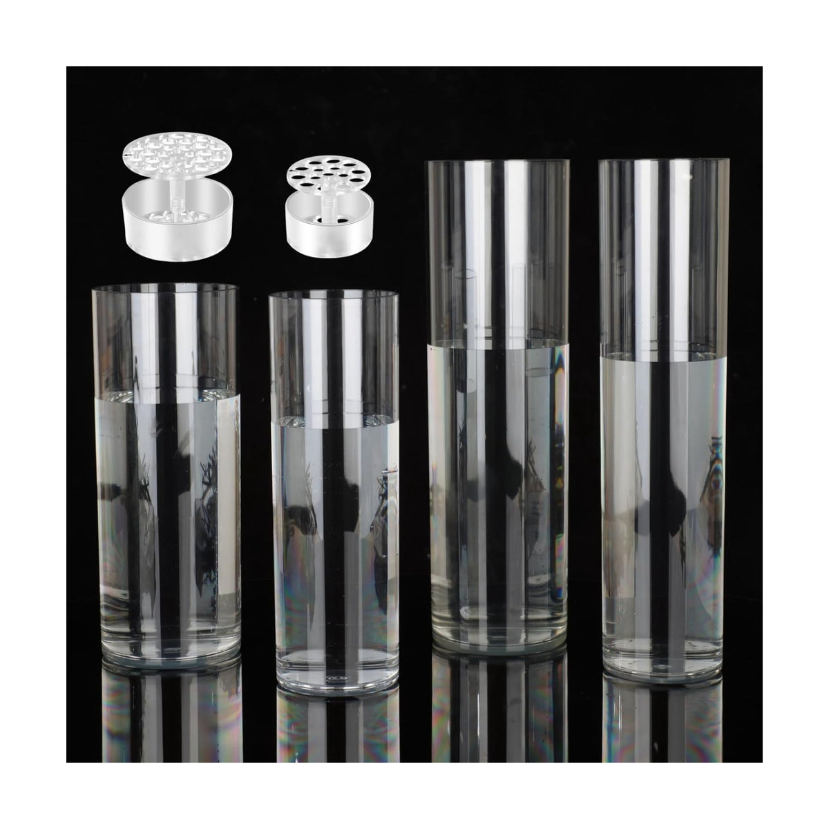 4 Clear Acrylic Cylinder Flower Vase Set Unbreakable Plastic Vase