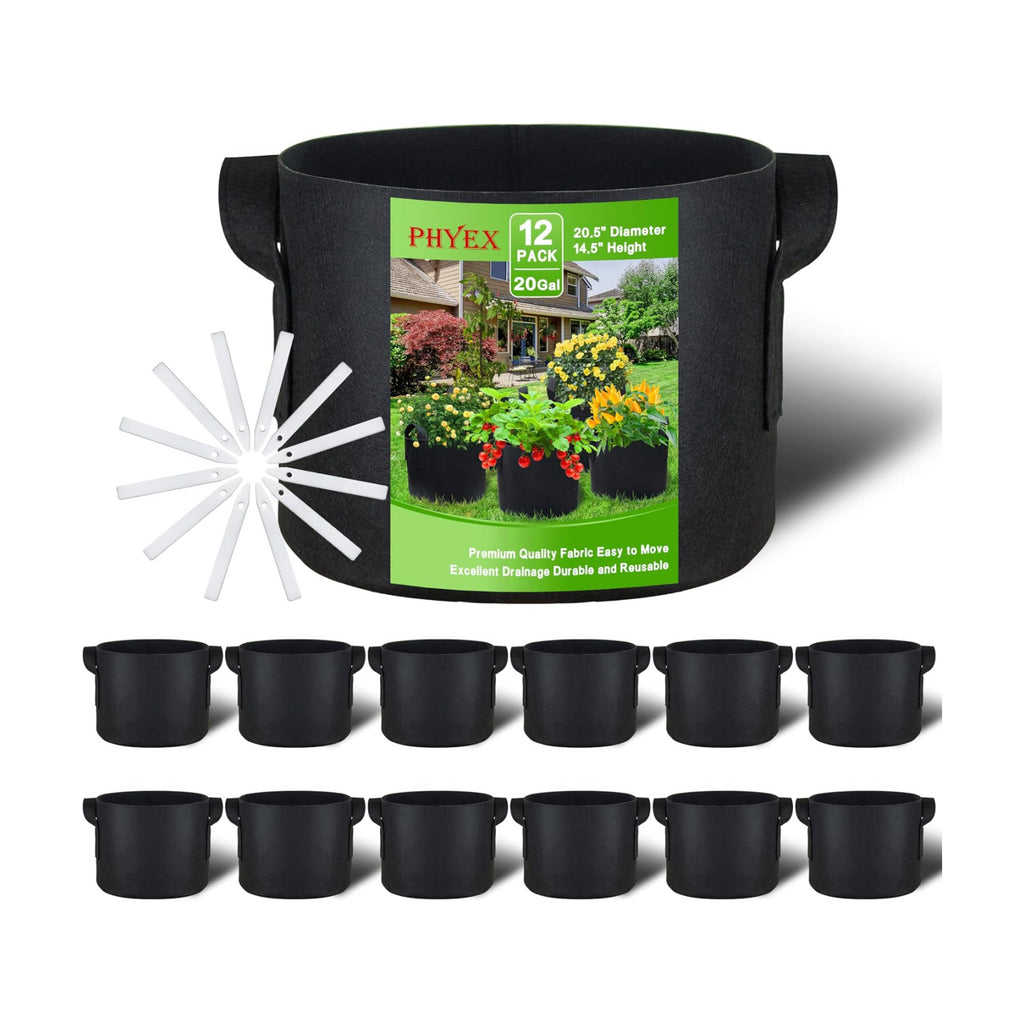 12-Pack 20 Gallon Grow Bags, Heavy Duty Fabric Pots with Handles, Reusable Plant Bags for Vegetable, Herbs & Flowers