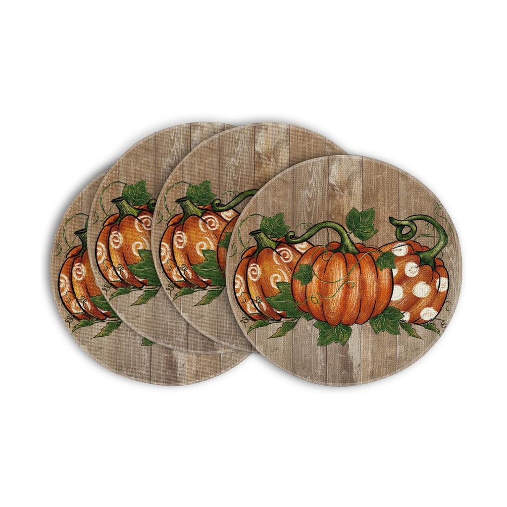 Artoid Mode Wood Pumpkins Round Fall Placemats Set of 4-14 Inch