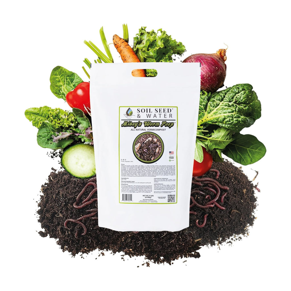 Soil Seed & Water Mikey’s Worm Poop – Organic Dairy Vermicompost Fertilizer Worm Castings for Gardens, Potted Plants &