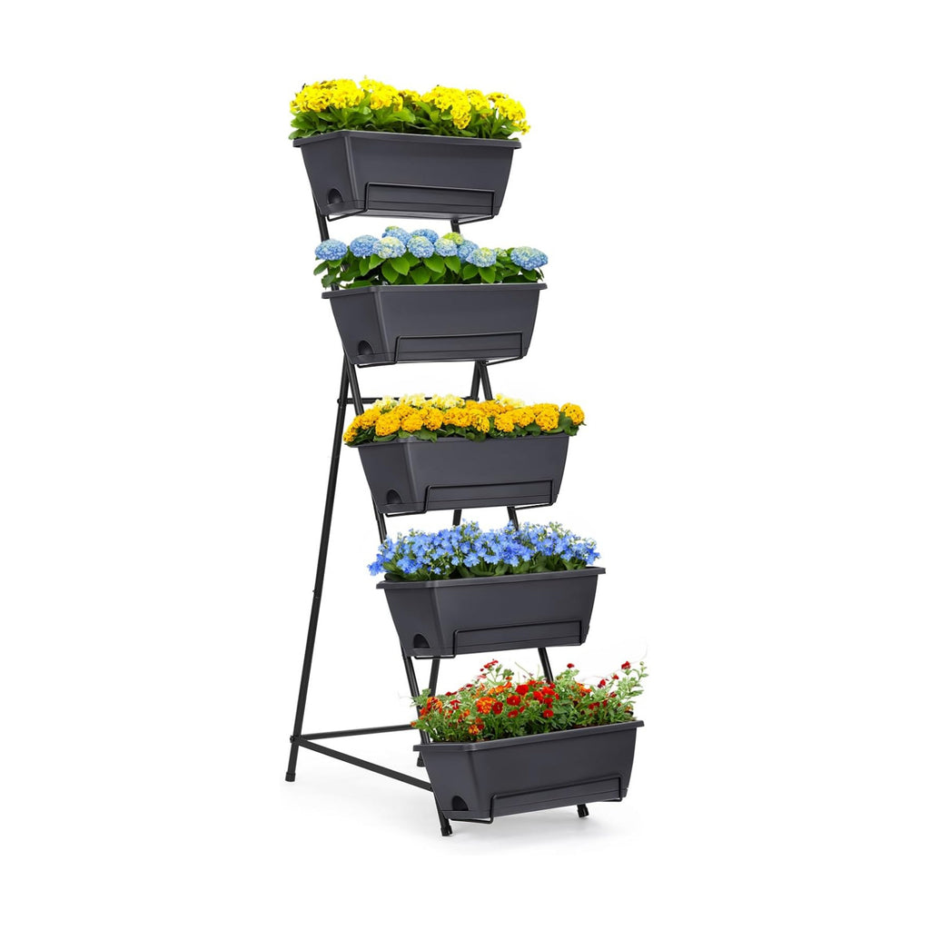 5 Tier Vertical Garden Planter Grey Herb Garden Planter for Outdoor Plants Vertical Raised Garden Bed Standing Tiered