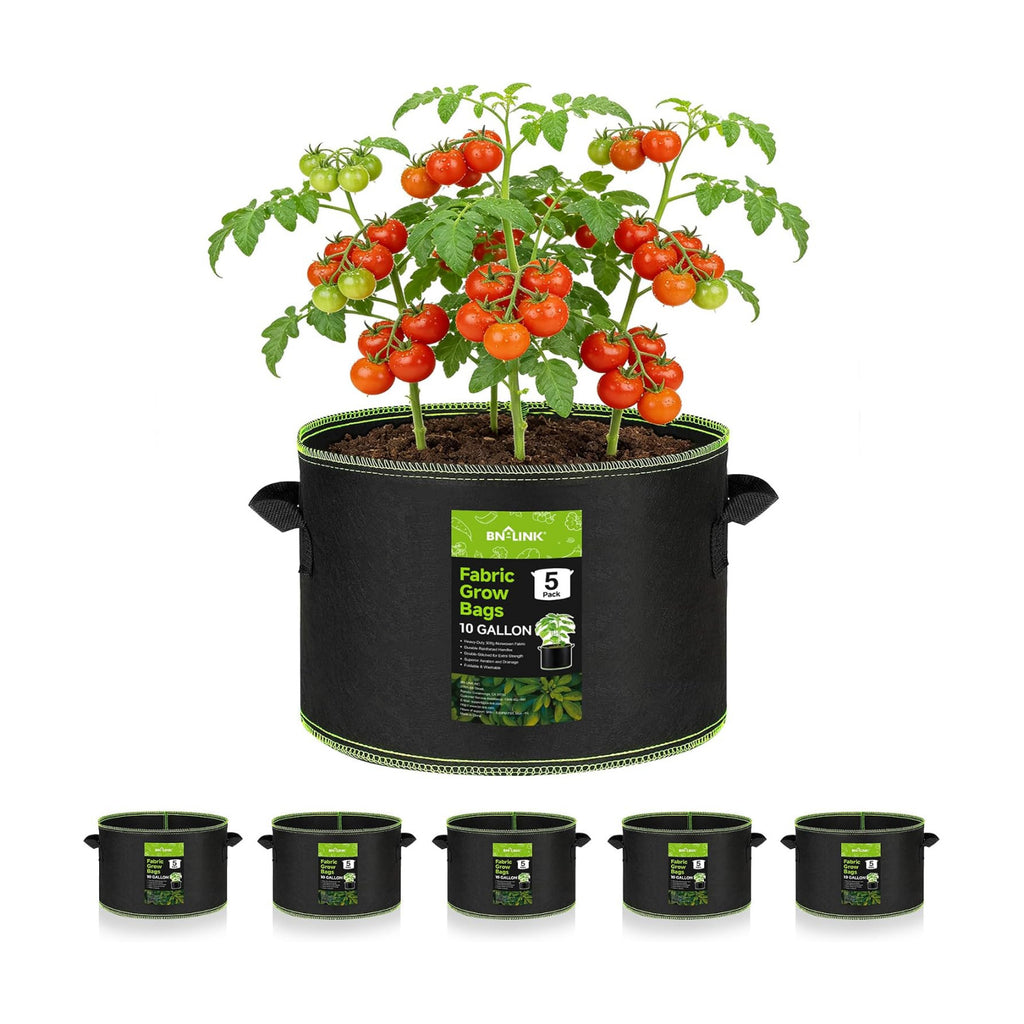 BN-LINK 5-Pack 10 Gallon Grow Bags, Heavy Duty Aeration Fabric Pots with Handles, Thickened Nonwoven Plant Bags for