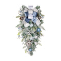 30" Christmas Teardrop Swag for Front Door Artificial Winter Swag Garland with Pine Cones, Berry Clusters, Blue Ball Ornaments and Ribbons for Thanksgiving Holiday Christmas Decoration