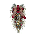 30" Christmas Teardrop Swag for Front Door Artificial Winter Swag Garland with Pine Cones, Berry Clusters, Burgundy Ball Ornaments and Ribbons for Thanksgiving Holiday Christmas Decoration