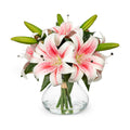 Artificial Flowers Tiger Lily Real Touch with Vase Easter Lily Pink Lilies Silk Faux Flowers Arrangements in Glass Vase with Faux Water Easter Decor Fake Floral Bulk Bouquet for Office Home Decor