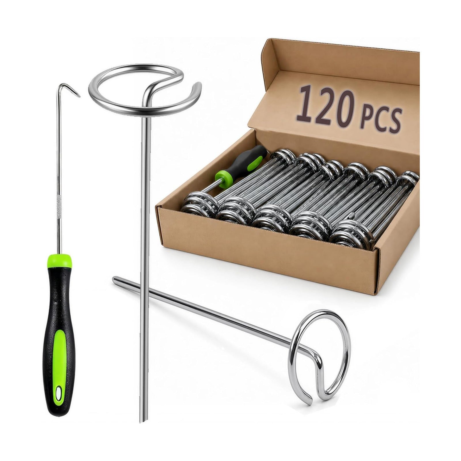 120 Pack Landscape Staples 6Inch 8 Gauge Circle Top Landscape Pins,Heavy Duty Galvanized Garden Stakes,Ground Pins for