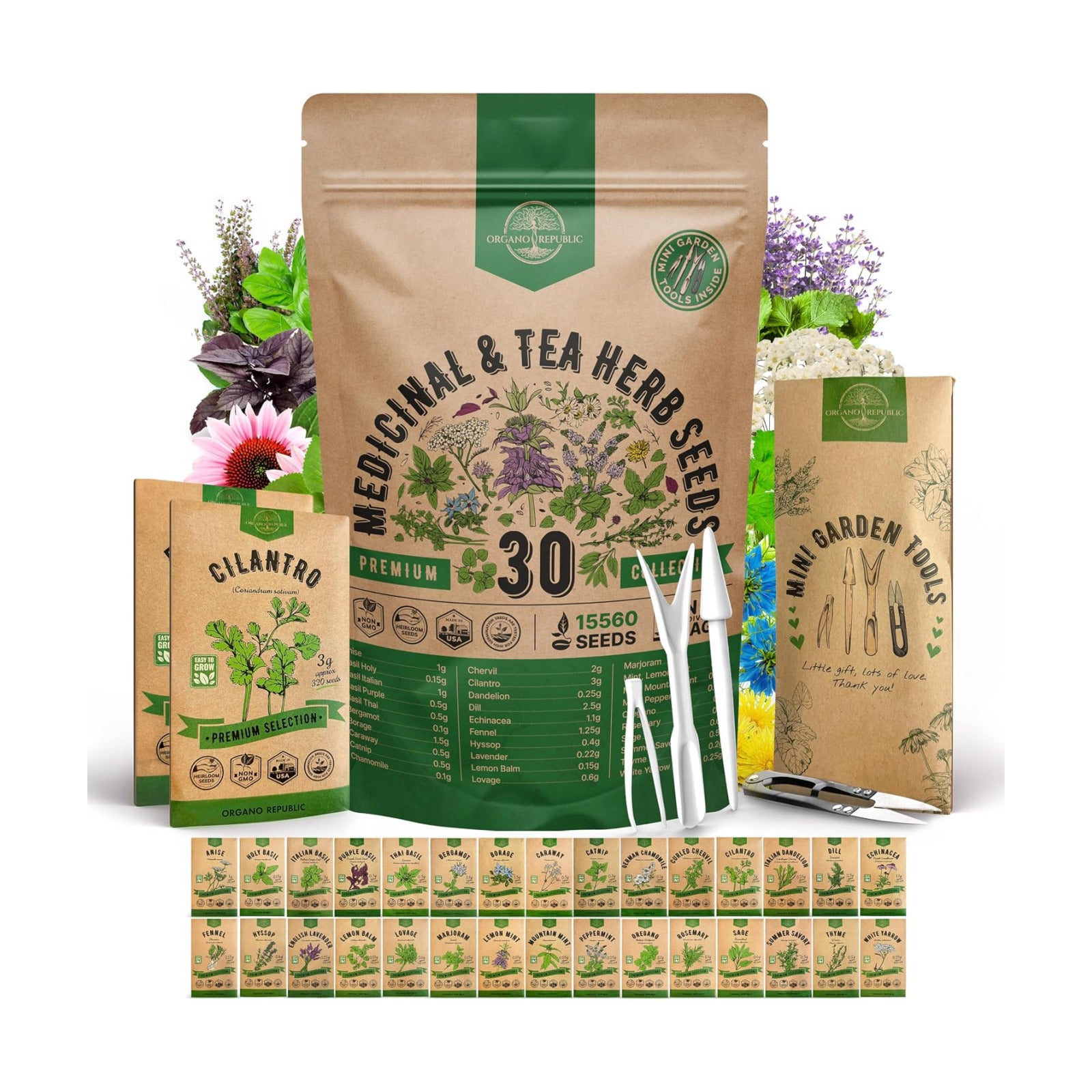 30 Medicinal & Tea Herb Seeds Variety Pack 15,560+ Non-GMO Heirloom Garden Seeds for Indoor & Outdoors, Including