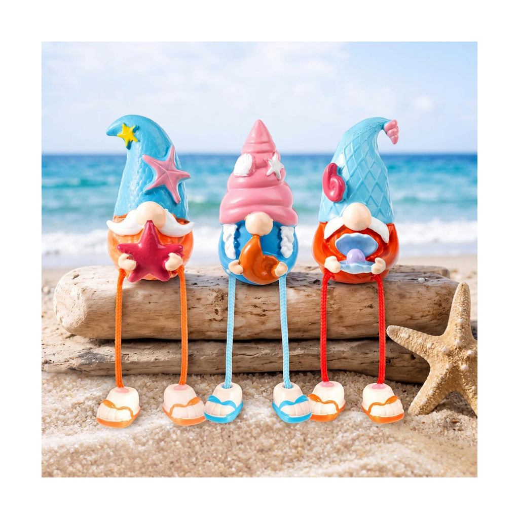 3 Pcs Beach Gnome Figurines Summer Coastal Resin Dangling Legs