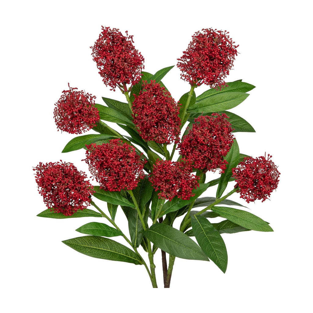 Briful 3PCS Artificial Flowers Faux Skimmia Spray with Leaves 22.8 Inch Long Stem Fake Flowers for Home Vase Table Centerpiece Floral Arrangement Wedding Bouquet (Red)