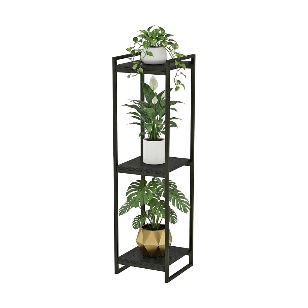 45" Tall Indoor Plant Stand, 3-Tier Flower Pot Rack, Black | Modern Minimalist Look, Wood Finish, for Living Room