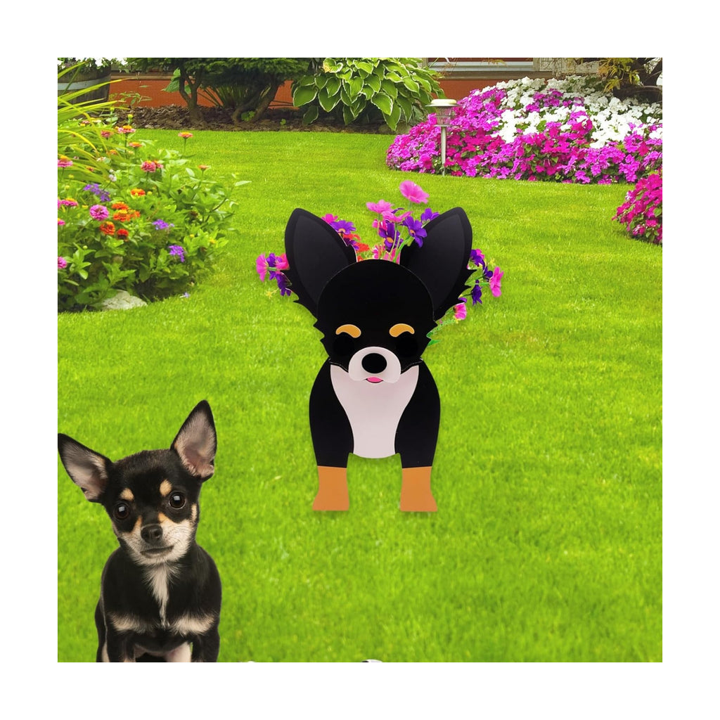Black and White Chihuahua Dog Planter, Animal Shaped Flower Pot | Cute Plant Gift for Women and Pet Lovers, Indoor