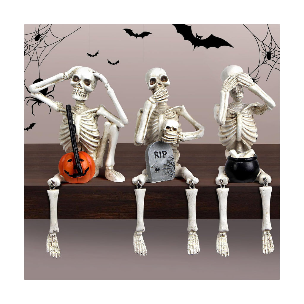 Halloween Skeleton Statue Set of 3, See Speak Hear No Evil Figurines