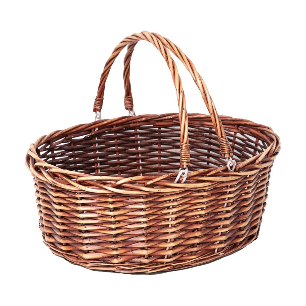 JJSQ Wicker Picnic Basket with Folding Handles Wicker Hand Woven Baskets for Storage, Garden Harvest, Easter, Empty