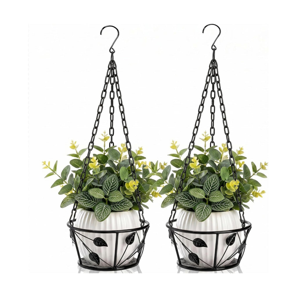 Goaste 2 Pack Metal Plant Hanger, Hanging Plant Holder with Ceiling Hook, Modern Plant Hanging Basket, Decorative