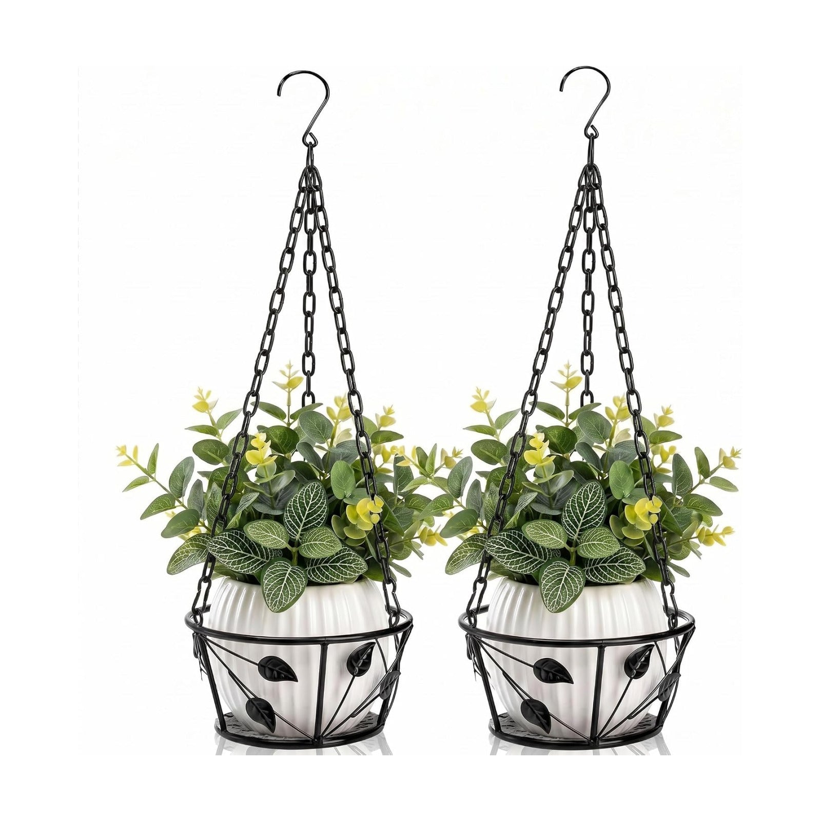Goaste 2 Pack Metal Plant Hanger, Hanging Plant Holder with Ceiling Hook, Modern Plant Hanging Basket, Decorative