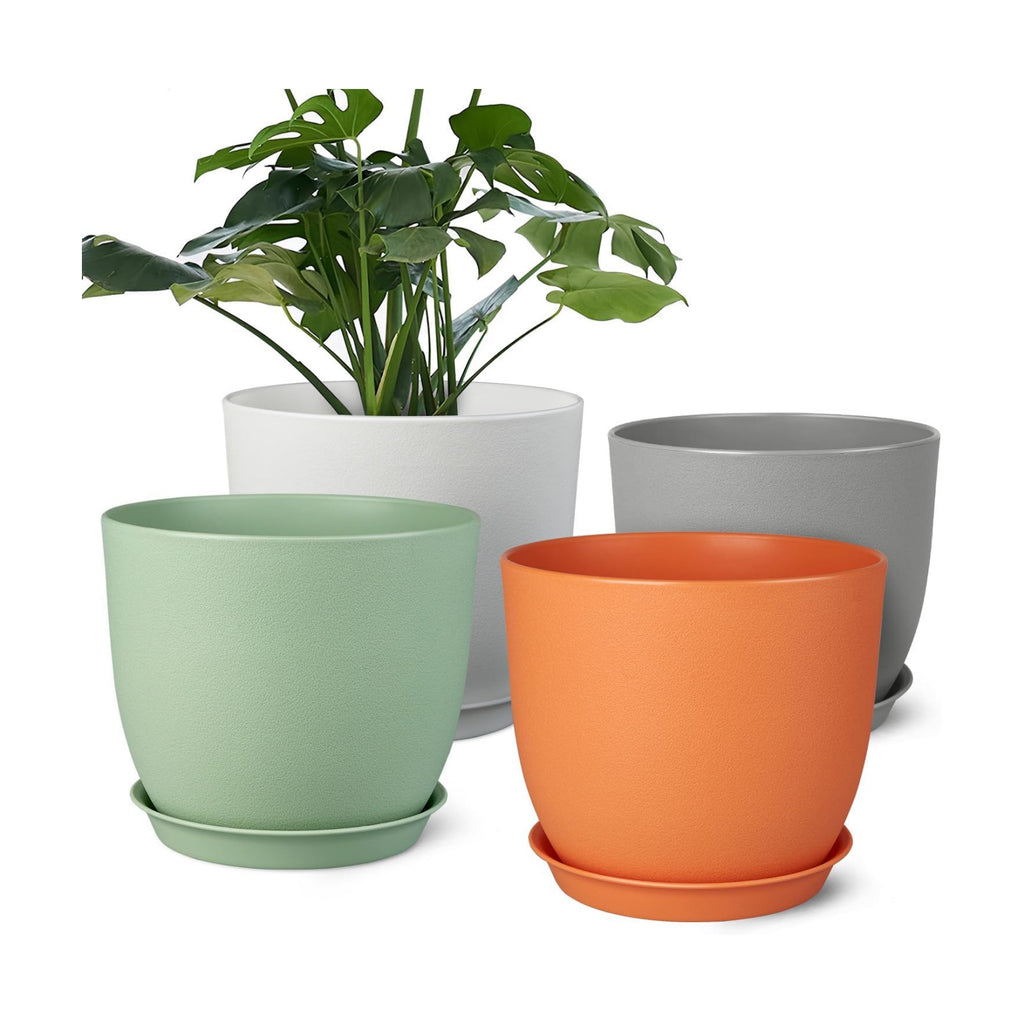 Ferlypote Plant Pots 8 Inch Set of 4, Flower Pots with Multi Mesh Drainage Holes, Planters for Indoor Outdoor Garden
