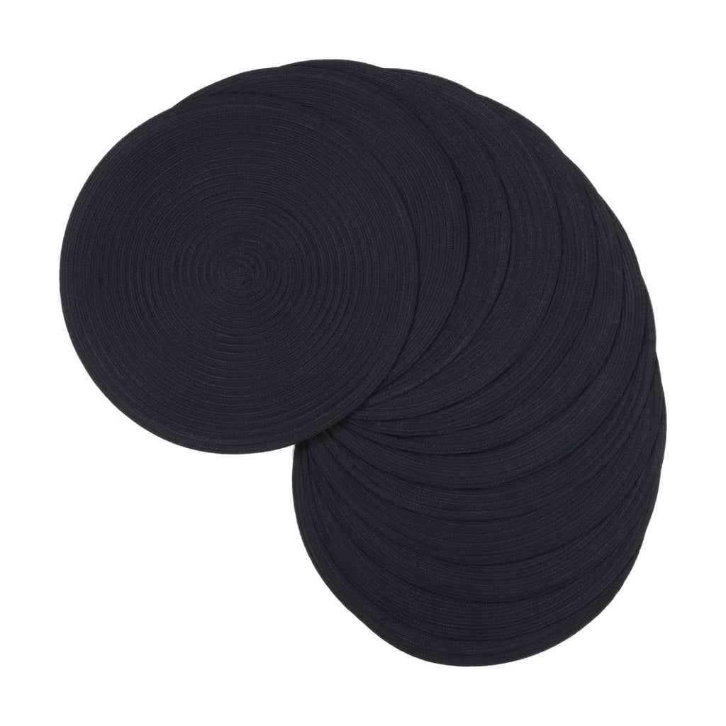 SHACOS Black Round Placemats Set of 12 Heavy Cotton Polyester Woven Braided Place Mats Washable Heat Resistant Non Slip Table Mats