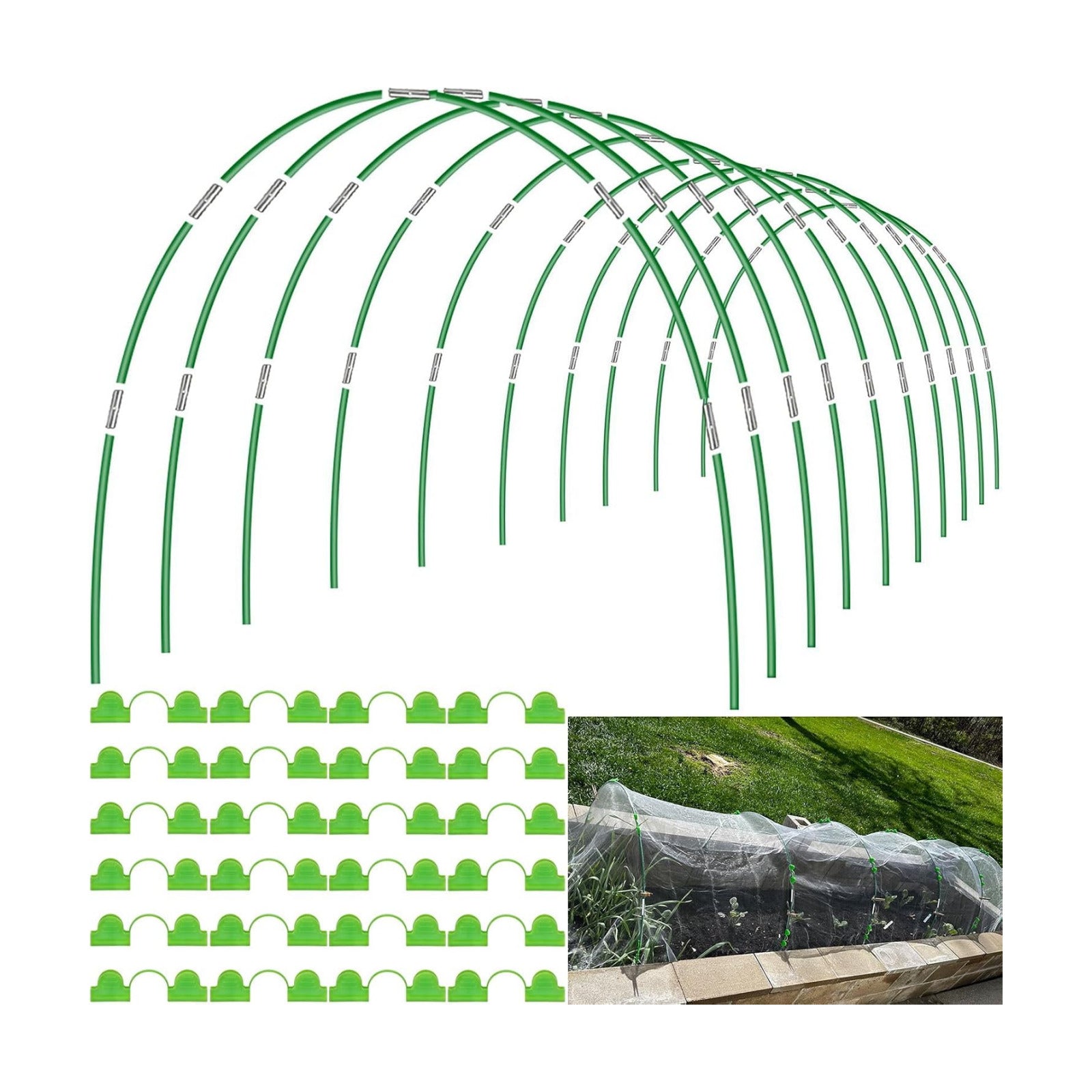 60pcs Garden Hoops for Raised Beds Wide, 8ft Greenhouse Hoops Grow Tunnel for Row Cover Netting, Adjustable Fiberglass