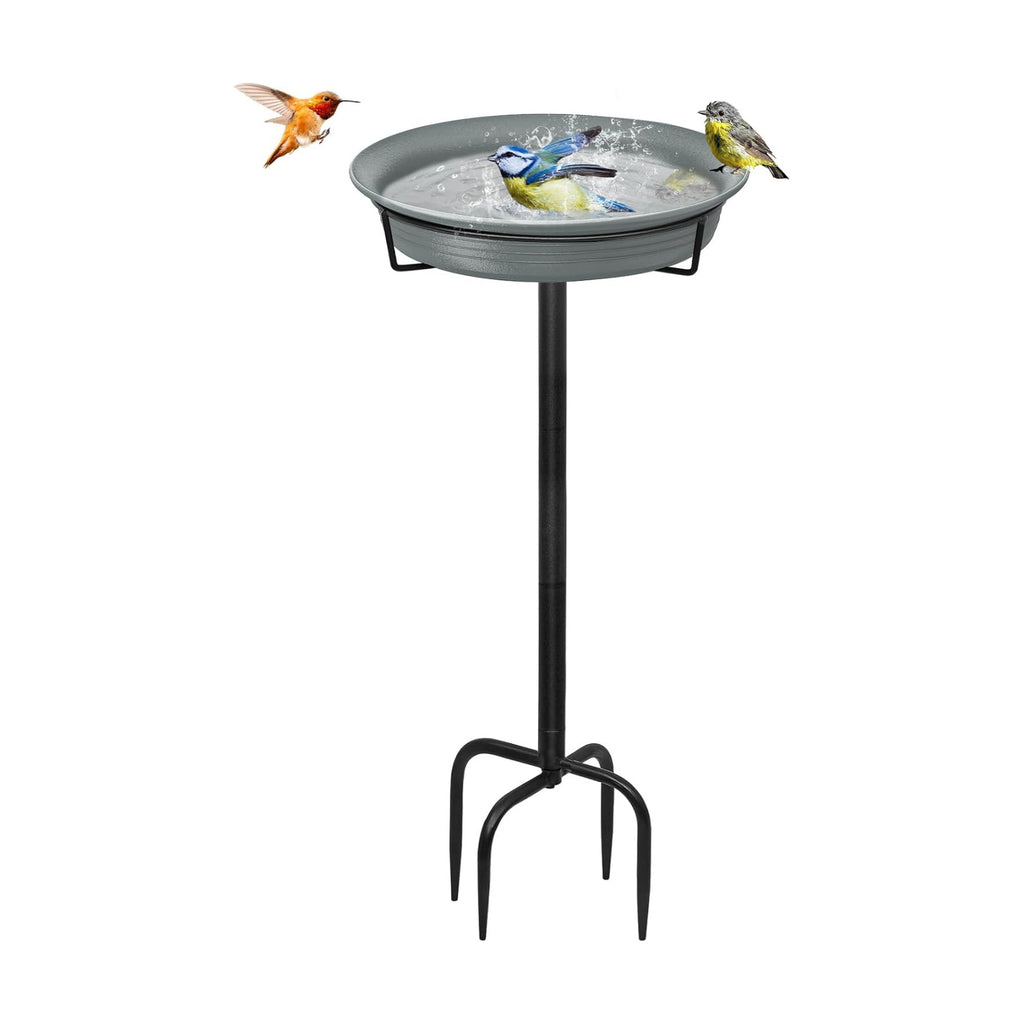 39In Freestanding Birdbaths Bowl Outdoor, Free Standing Garden Bird Bath Bird Feeder Bowl with Metal Stake, Detachable Decoration Spa Birdfeeder for Garden Patio Yard Lawn, 4 Spiky Feet (Grey)