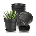 T4U Small Plant Pots 5 Inch 8 Pack, Plastic Indoor Flower Pots Saucer Black