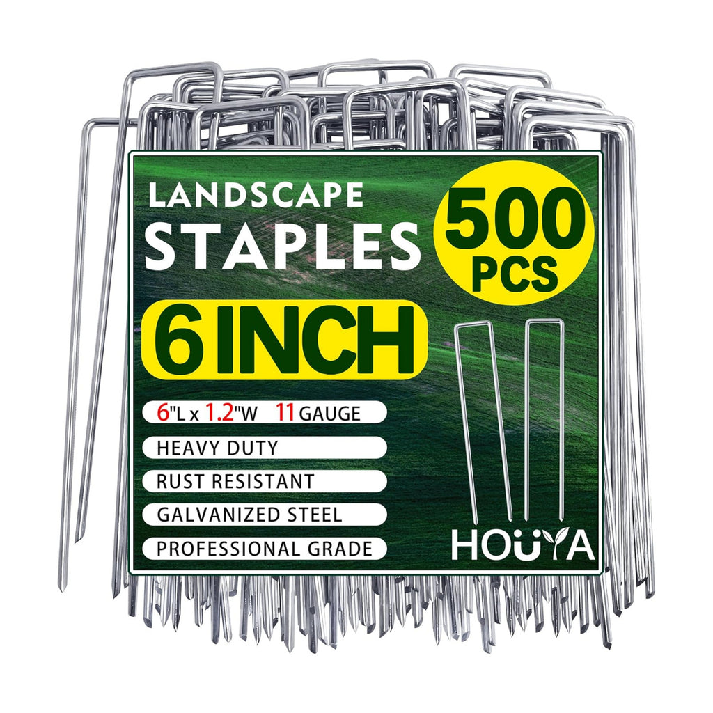 500 PCS Landscape Staples 6 Inch Galvanized Garden Stakes Garden Staples Pins Anti-Rust Ground Stakes for Weed Barrier