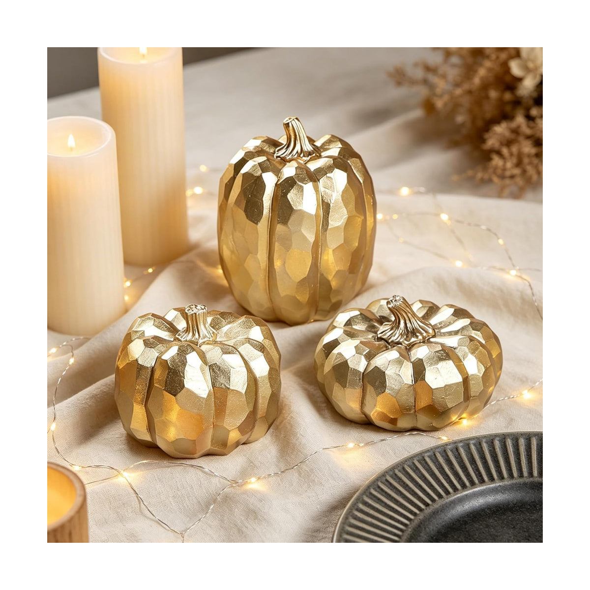 winemana 3 Pack Gold Fall Pumpkin Decor Fall Table Centerpieces for Home