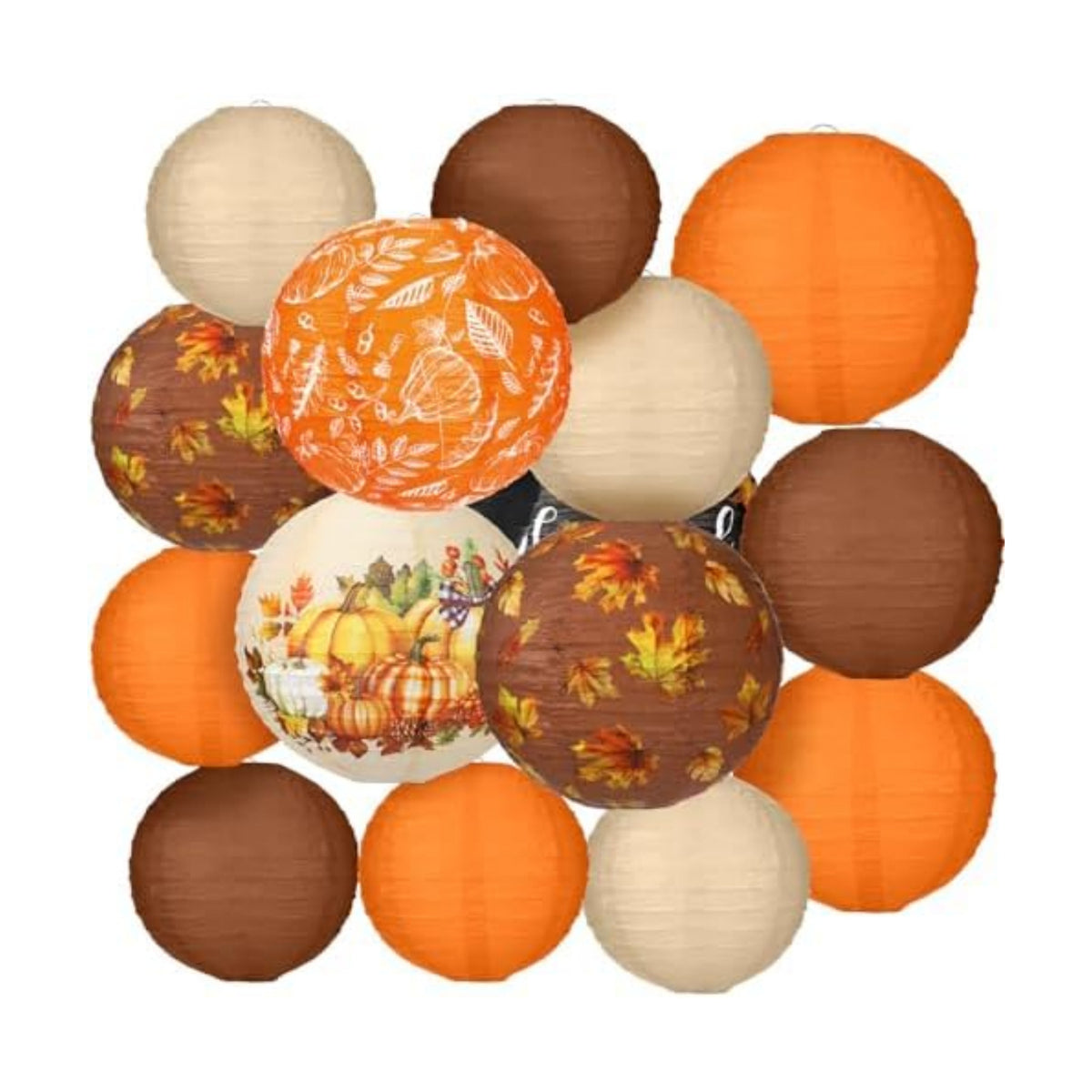 Bencailor 16 Pcs Fall Paper Lanterns Fall Party Paper Lanterns Thanksgiving Orange Pumpkin Fresh Round Thankful Maple Leaves Hanging Party Decorations for Autumn Harvest Outdoor Decor
