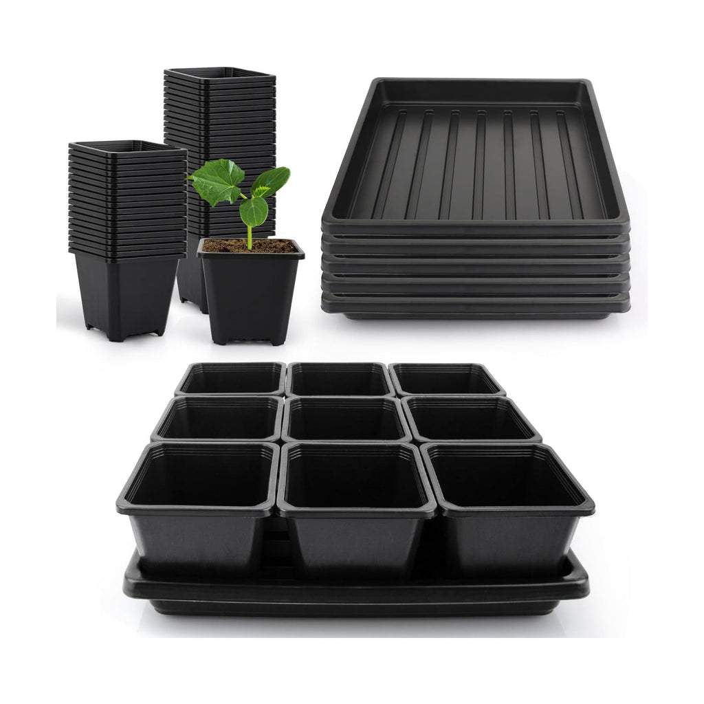 50Pcs 3.5inch Square Nursery Pots with 5Pcs Seed Starting Trays, Seed Starter Tray Kit, Seeds Starting Germination