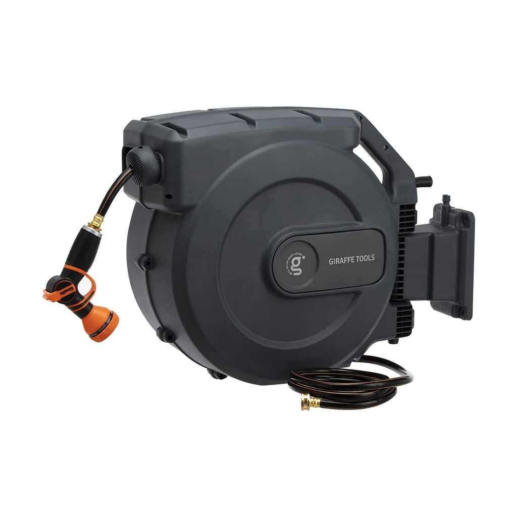 Giraffe Tools Retractable Garden Hose Reel 1/2"155FT Auto Rewind | Any Length Lock,Auto Rewind System, Wall Mount,180°