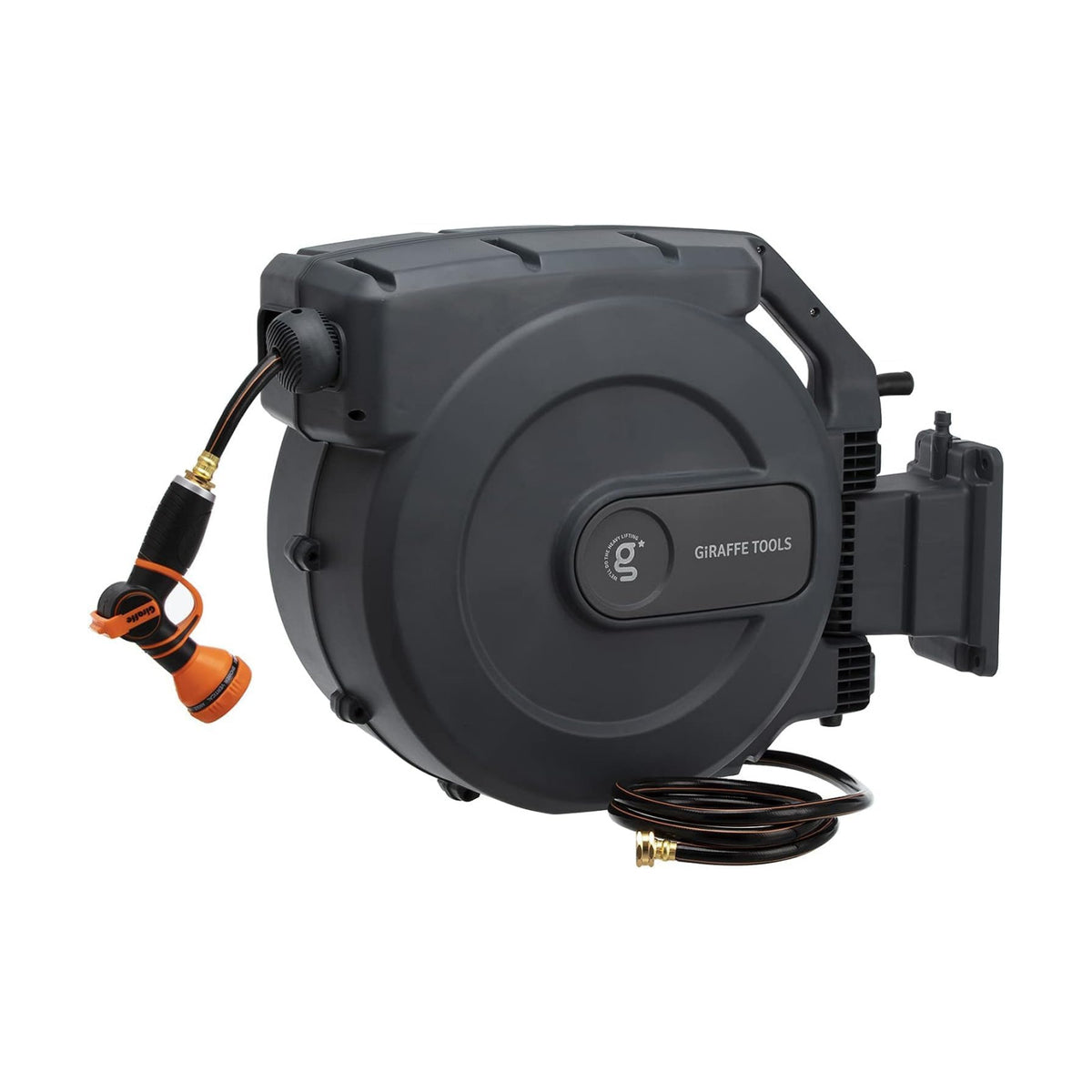 Giraffe Tools Retractable Garden Hose Reel 1/2"155FT Auto Rewind | Any Length Lock,Auto Rewind System, Wall Mount,180°