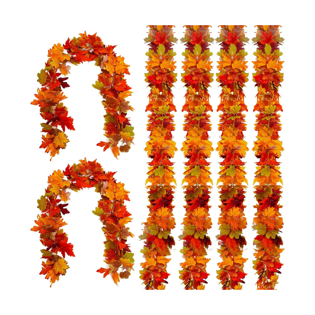 6 Pack Fall Garland with Colorful Autumn Leaves