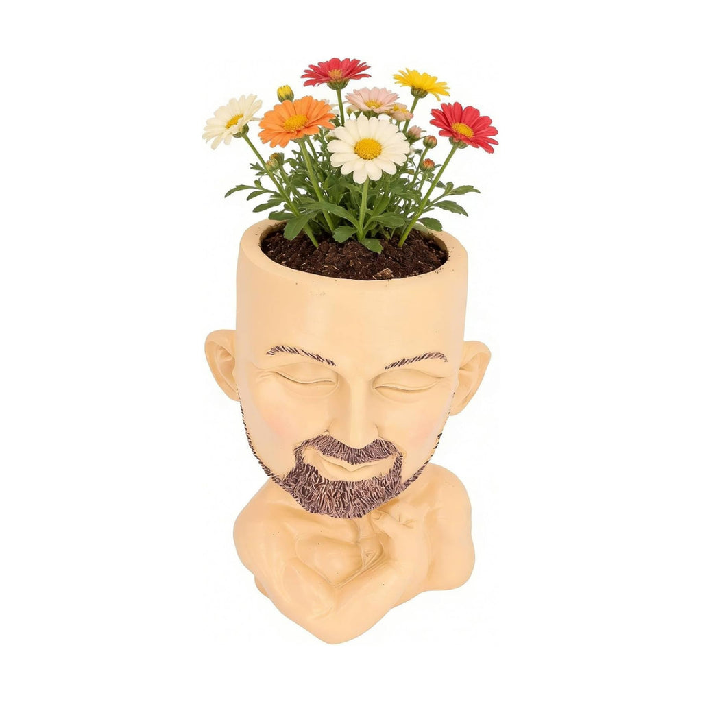 HERCHR Muscular Man Face Planter Pot, Face Flower Pot Head Planter Cute Planters for Indoor Plants, Succulents, Resin