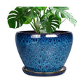Ceramicfor 10 Inch Ceramic Planter Pot, Ceramic Plant Pot for Indoor Outdoor Plants, Large Flower Pot with Drainage Hole and Saucer, Blue