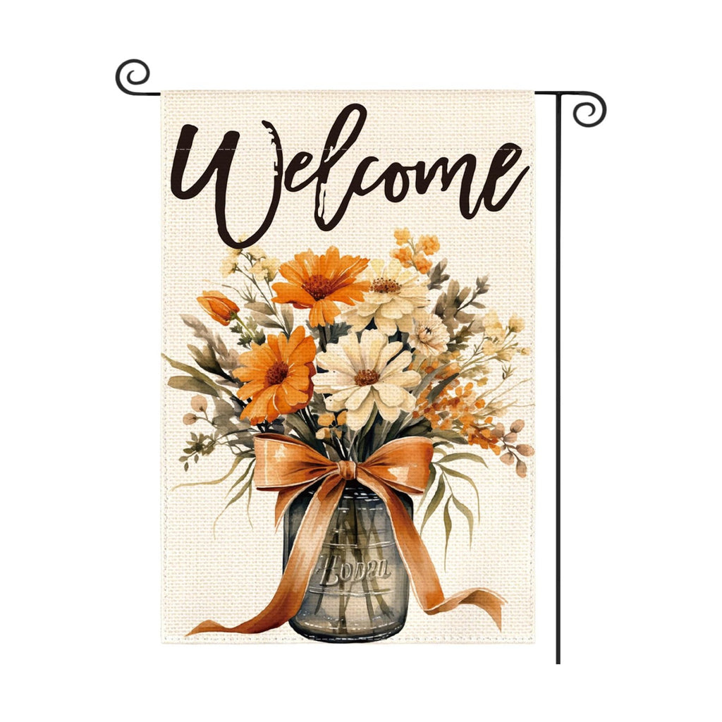 AVOIN colorlife Welcome Mason Jar Fall Floral Garden Flag 12x18 Inch
