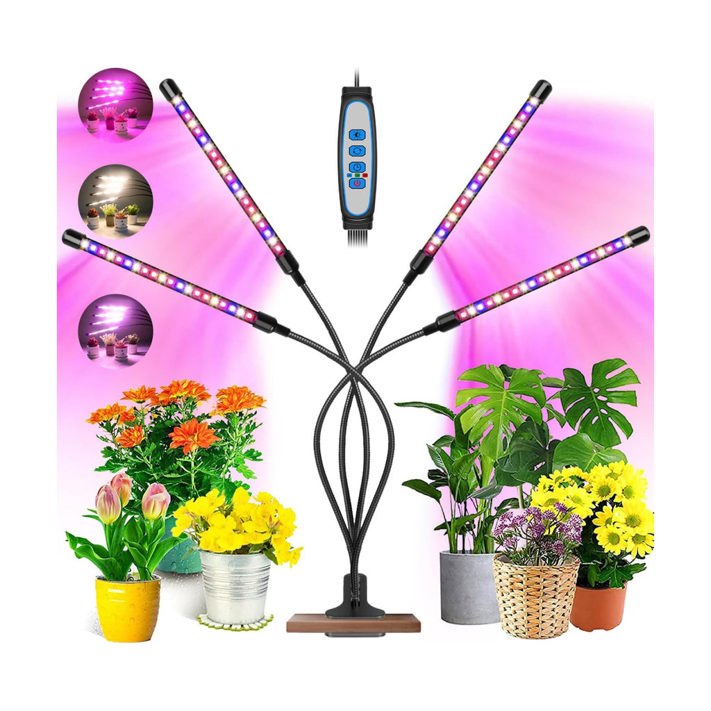 Grow Lights for Indoor Plants, Full Spectrum with Clip, 4 Head | 6000K Plant Light, Timer 6/12/16Hrs, 3 Spectrums, 5
