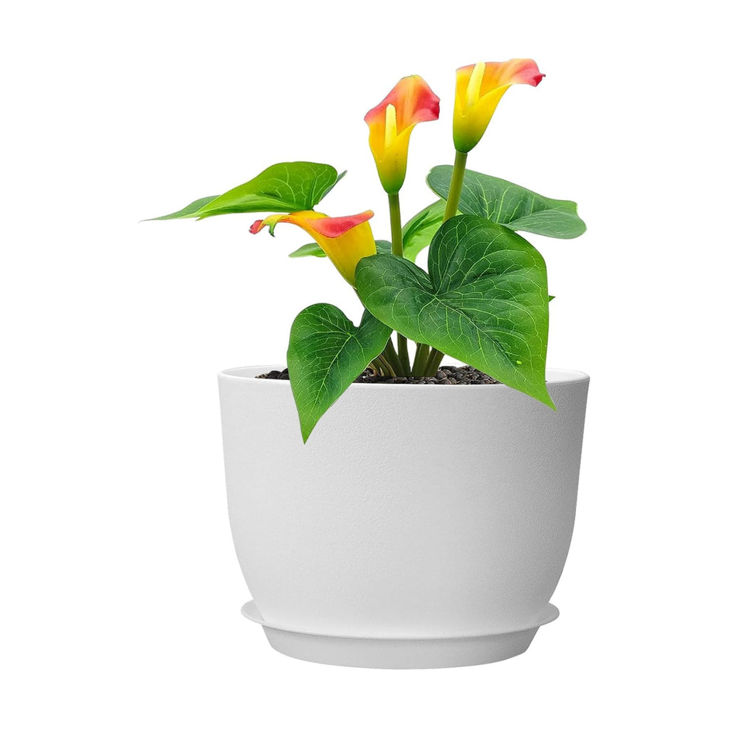 Meowell 12 inch Large Plant Pots, Plastic Planters with Drainage Holes and Saucers, Flower Pots for Indoor Outdoor