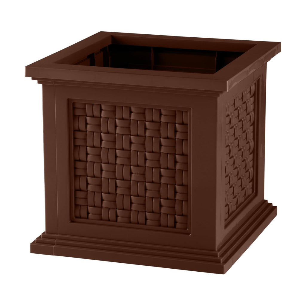 Rattan Style Outdoor Planter Box - 14.65-Inch-Square Decorative Flower or Plant Pot - Garden, Patio and Front Porch