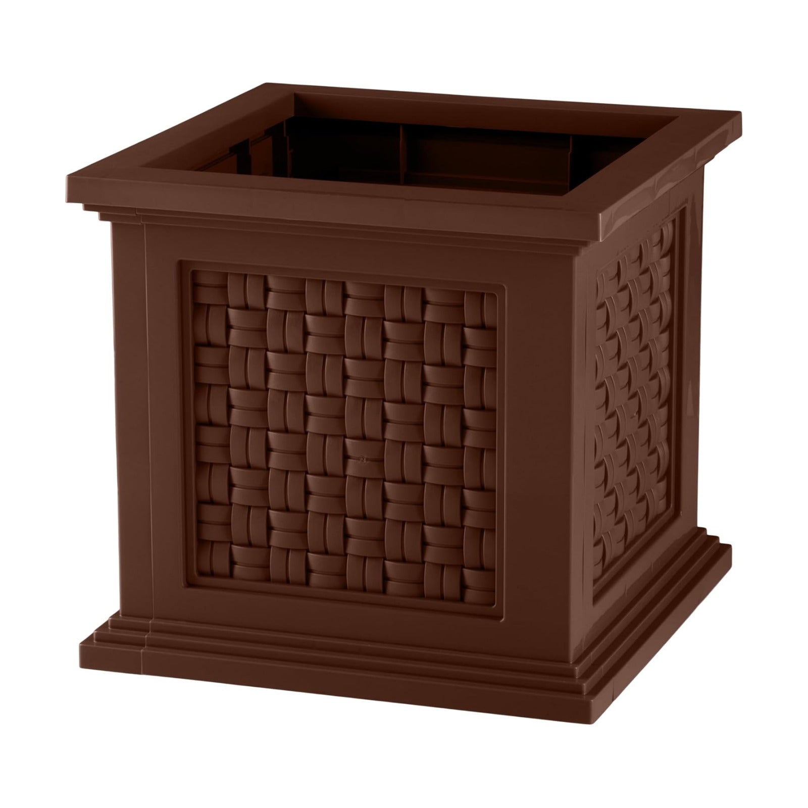 Rattan Style Outdoor Planter Box - 14.65-Inch-Square Decorative Flower or Plant Pot - Garden, Patio and Front Porch