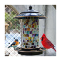 Solar Bird Feeder for Outdoor Hanging Mosaic Stained Glass, Sunset