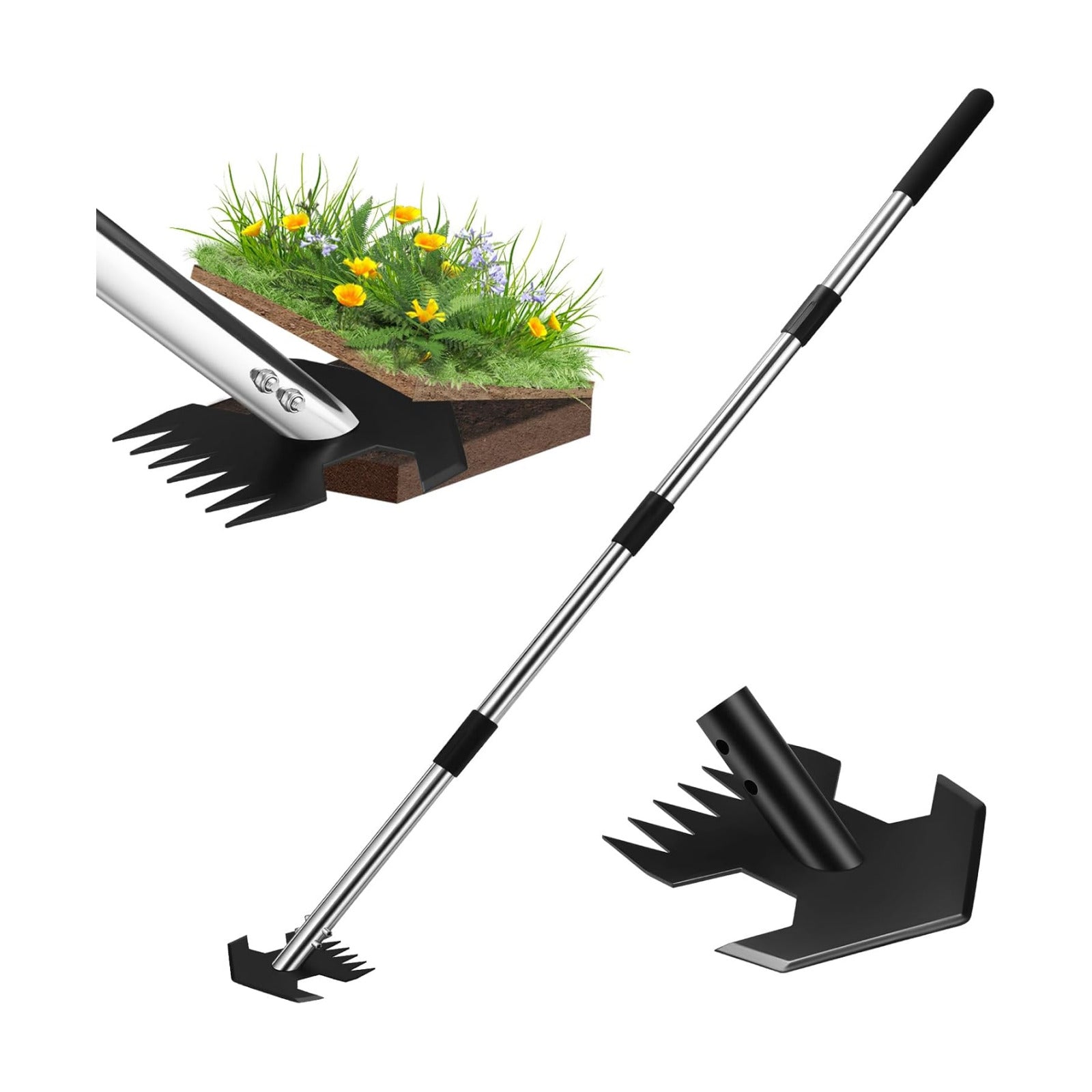 CAROD Hoe Garden Tool, Scuffle Garden Hoe for Weeding with 30-60 Inch Steel Long Handle, Dual Use Sharp Gardening Hula