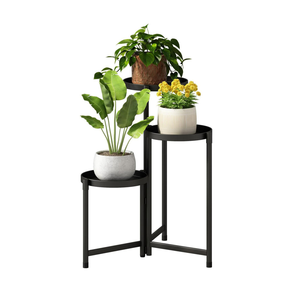 Plant Stand indoor outdoor-3 Tier black Tall Metal Flower Pot Holder 9in Wide Potted Display Rack - Heavy Duty Corner