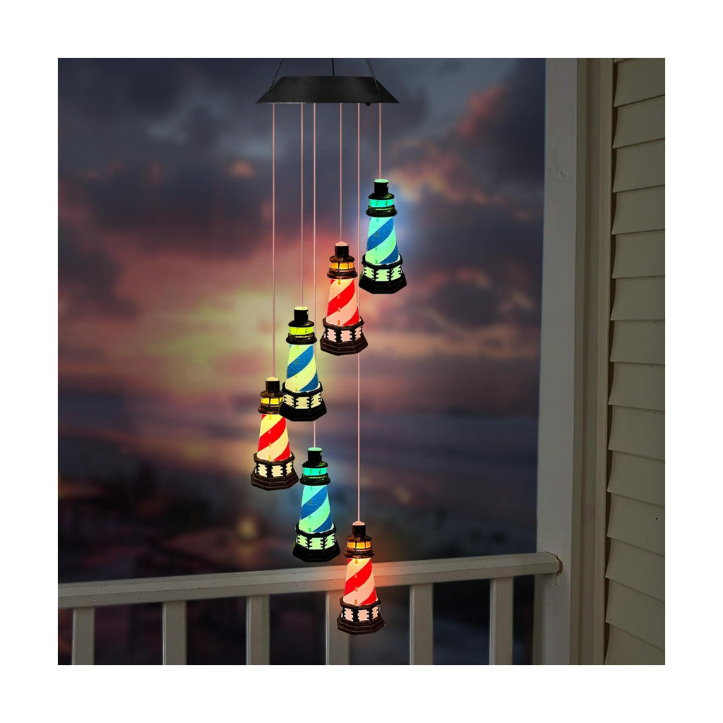 Solar Lighthouse Wind Chimes,Color Changing LED Dangler Mobiles for Outside