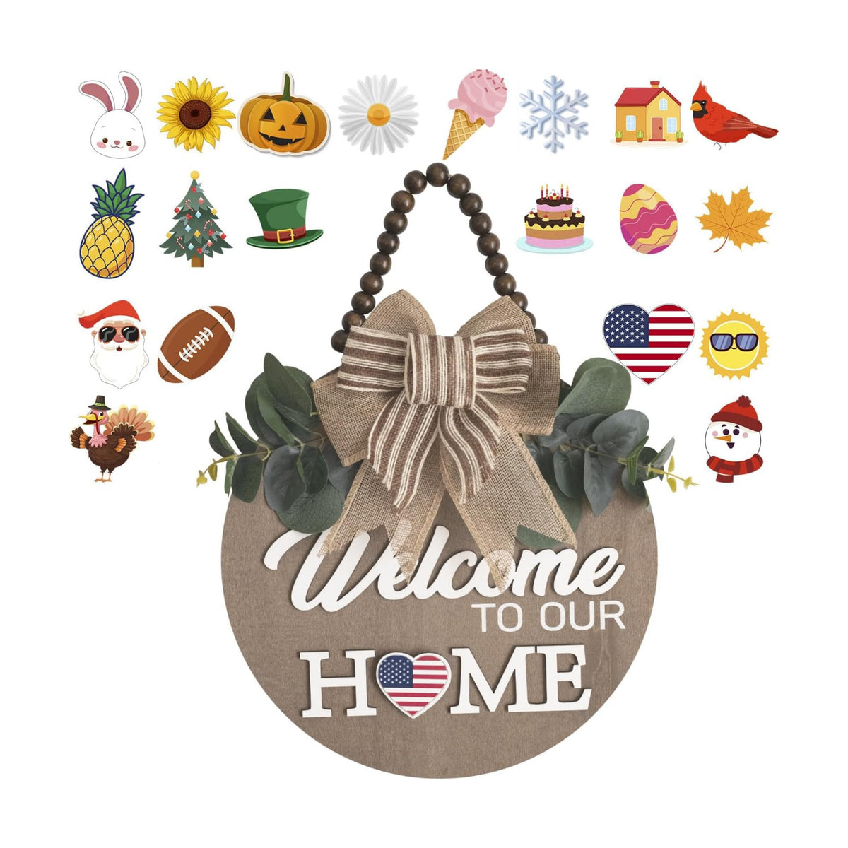 Welcome Sign for Front Door 12 in Wreath Decorations for All Seasons